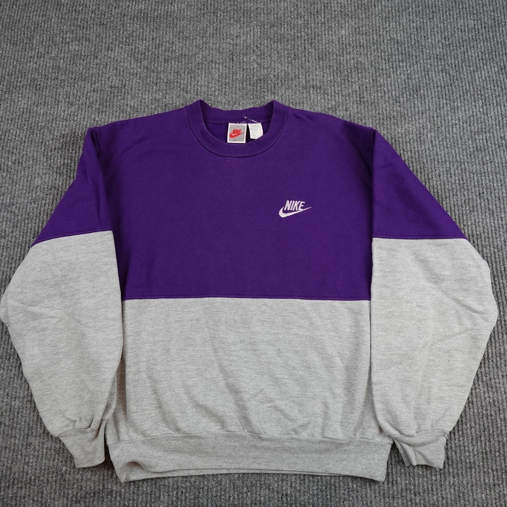 Vintage Nike Sweatshirt Mens Small Purple Gray Fleece Crewneck Pullover Swoosh